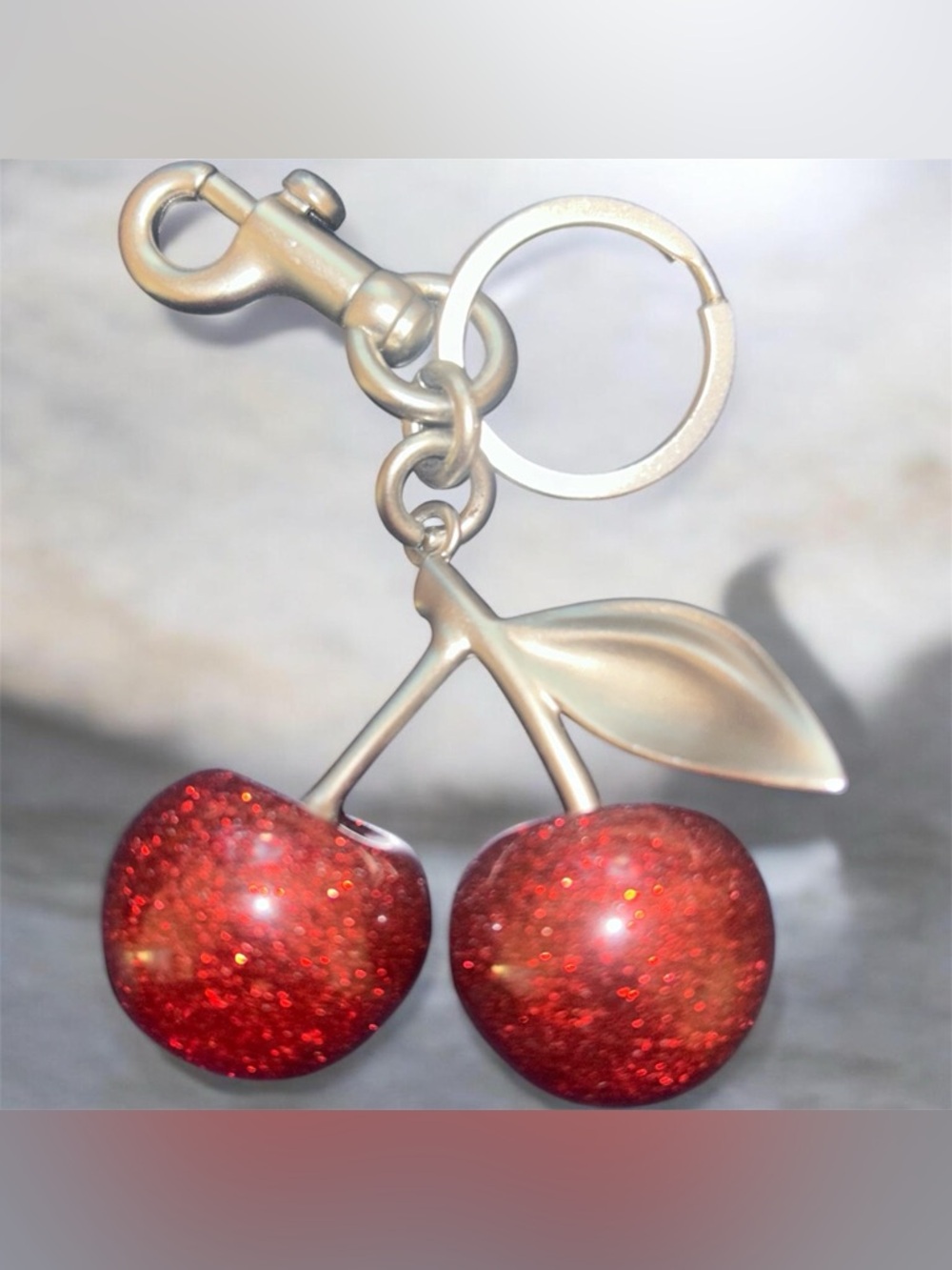 Red Glitter Cherry Keychain Pendant - Women's Jewelry by
